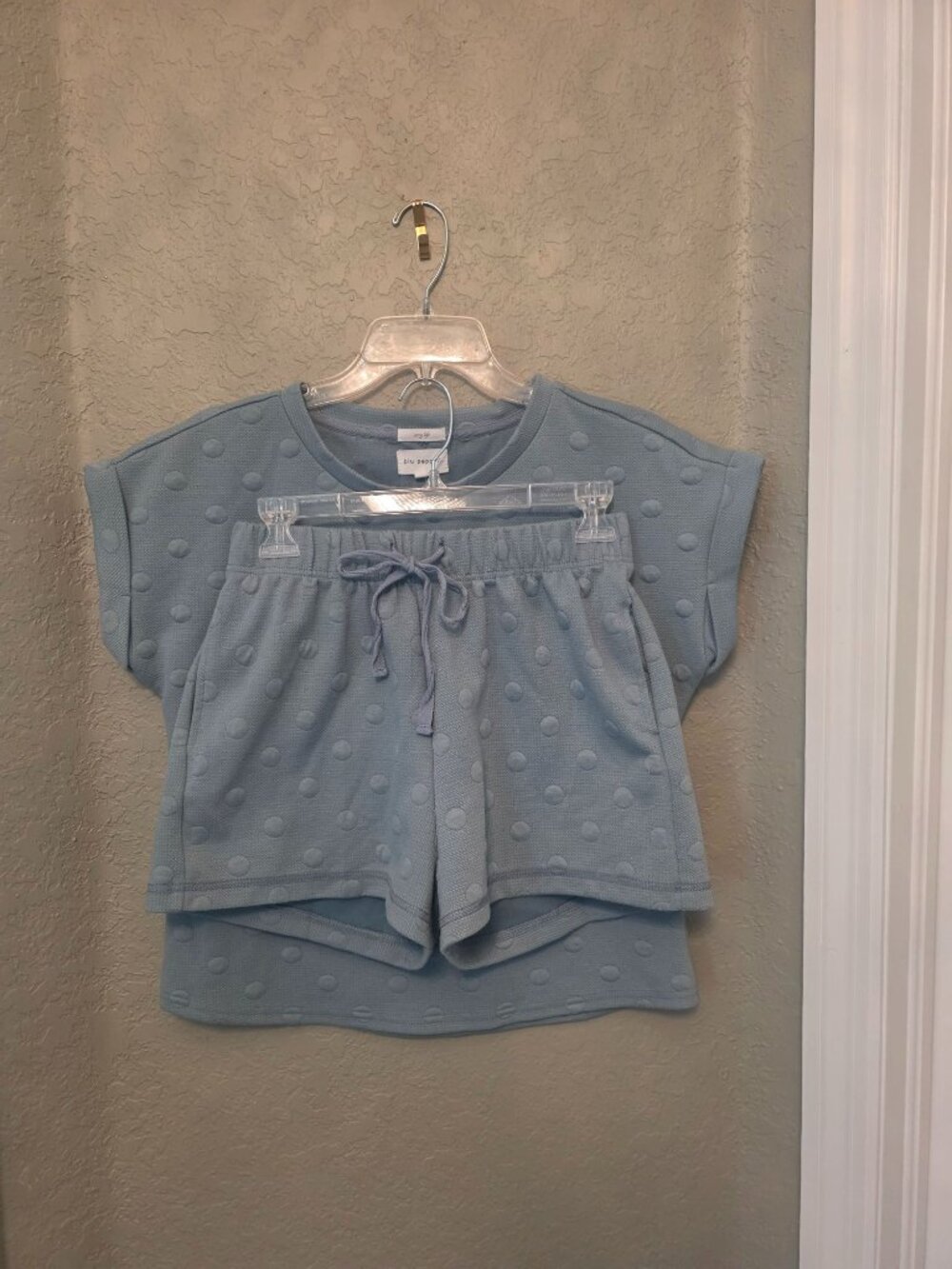 Blu Pepper Cozy Life 2 Piece Blue Polka Dot Shirt Shorts Lounge Set size S EUC